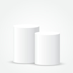 Two white blank podiums stand to show products on white background, Vector illustration.