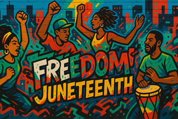 Juneteenth Freedom Day graffiti on the wall