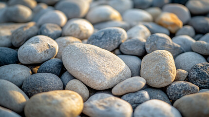 Close-up of smooth white pebble stones forming a natural, minimalist texture. Perfect background for zen gardens, spa settings, meditation, relaxation, and peaceful, calming environments.

