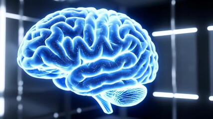 Human brain scan hologram in futuristic concept video footage for studying biology, science, medical - Powered by Adobe