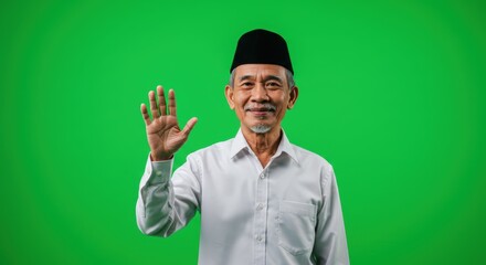 A friendly elderly man waving, ideal for promoting community engagement, cultural awareness, or inclusive marketing on digital platforms.