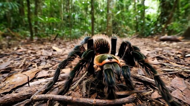 Close up tarantula spider in the forest