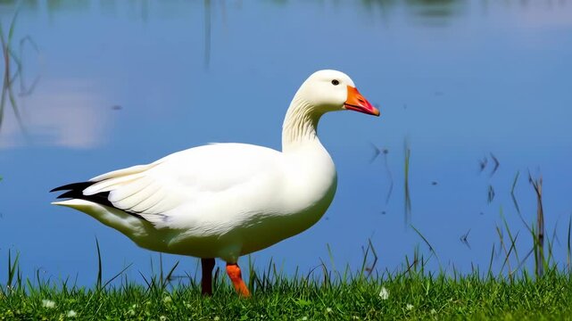 Goose in the edge of the river, natural wild life video footage