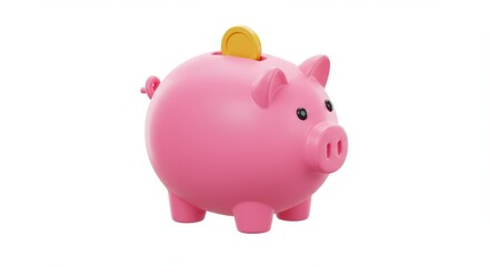 Obraz premium Pink piggy bank with gold coin savings finance and investment concept