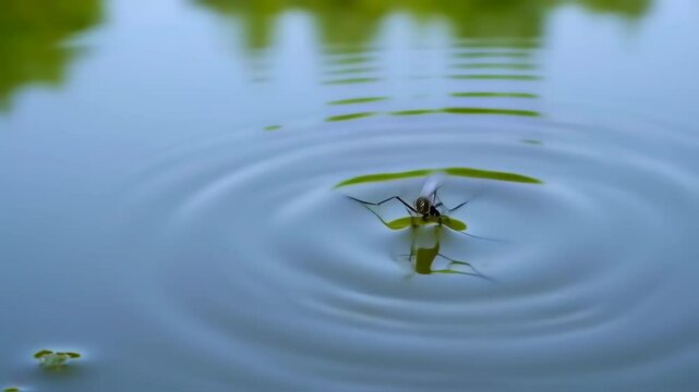 Mosquito on the surface of river water