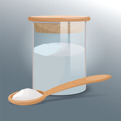 Pile of salt on wooden spoon and in jar design illustration