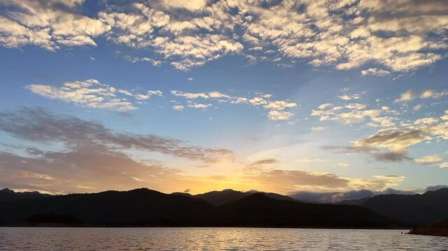 morning sunset timelapse from lake view in Thailand 