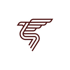 simple outline of a bird with wide wings and tail logo vector