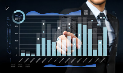 Businessman Interacting with Digital Data Interface and Modern Financial Charts for Effective...