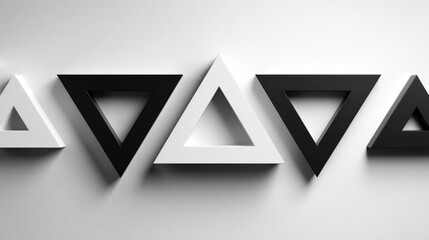 Abstract black directional symbols with sharp shadows on white, geometric precision in modern design
