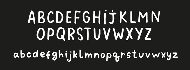 Upper case and lower case handwritten alphabet. Cute cartoon letters. School blackboard with ABC. Line font. 