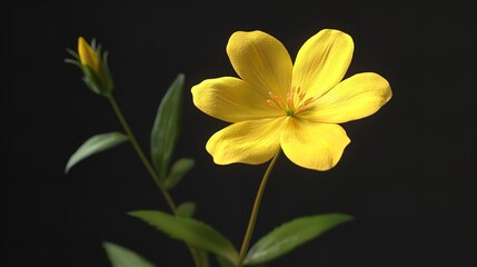 Fototapeta premium Vibrant Yellow Flower on Black Background: A Close-Up Study of Nature's Beauty