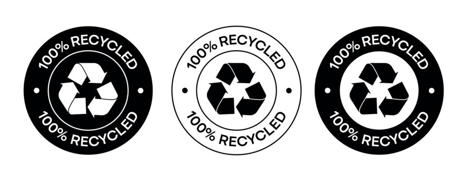 100% Recycled Materials Black and White Badge – 100% Zero Waste Packaging Symbol