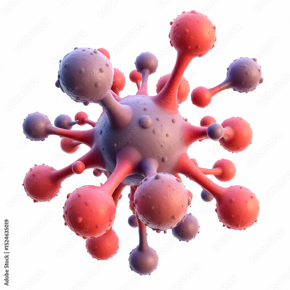 Aufkleber microscopic 3d render of a virus-like structure with pink and purple nodes