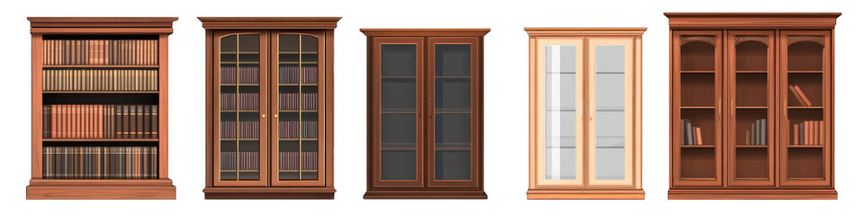 Wooden bookcases with glass doors