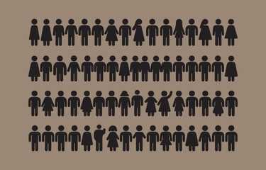 Large group of people icons diverse gender