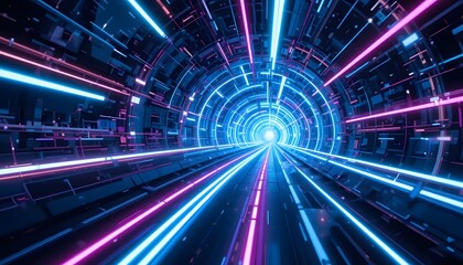 Fototapeta premium Futuristic tunnel with neon lights creating a vibrant visual effect