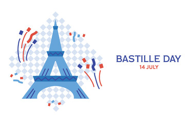 Happy Bastille Day on 14 july with Eiffel Tower card banner invitation poster