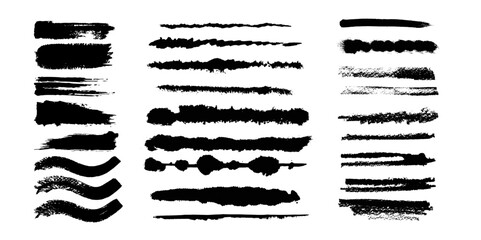 Set of horizontal lines. Marker hand-drawn line border set and scribble design elements. Lines hand drawn paint brush stroke. Vector set isolated on white. Hand drawn  ink brush art. Eps 10