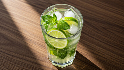 Refreshing mojito cocktail with lime and mint