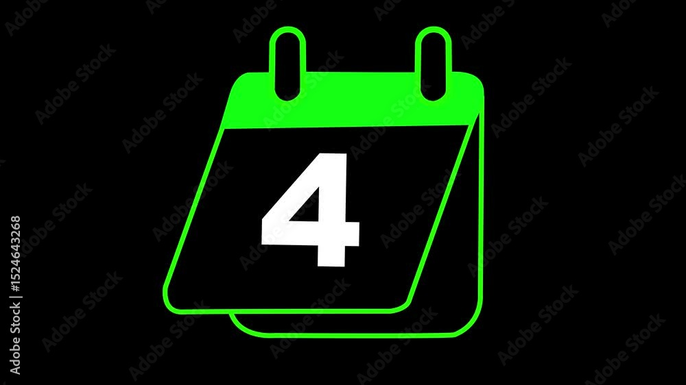 Poster animation of the date 4 green color calendar on a black background. animated calendar icon isolated 