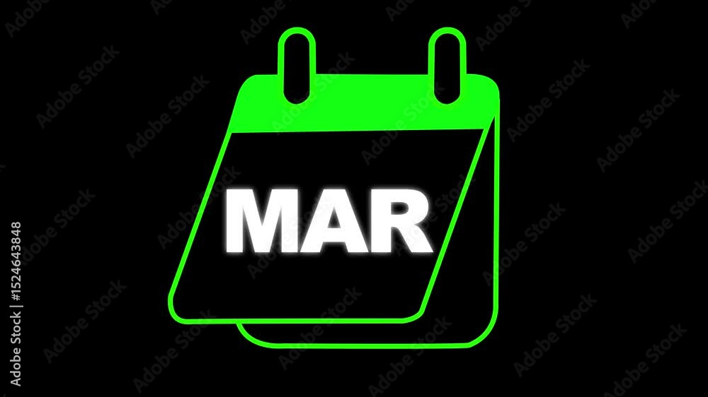 Poster calendar month march 2026 year. march text animation on black background. march neon looping animati