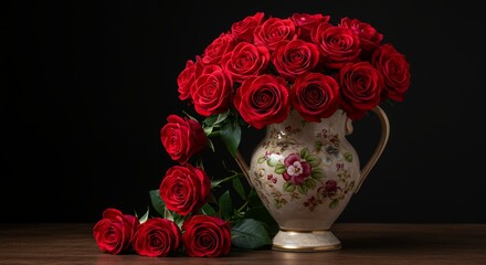 Red Roses in Floral Vase