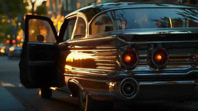Classic Car at Sunset on City Street