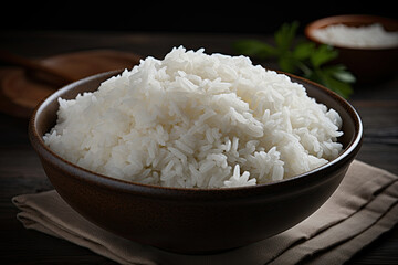 Concept of food white rice in a bowl
