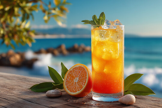 Orange tropical cocktail on the beach