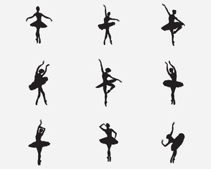ballet dancing people vector silhouette.ballerina dancer black shadow illustration silhouette isolated on background