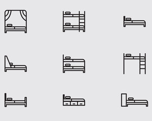 type of various bedroom model outline icon .sleeping bed thin line vector icon isolated on background 