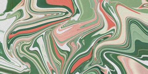 Swirling Coral and Forest Green Marble in Canvas Texture