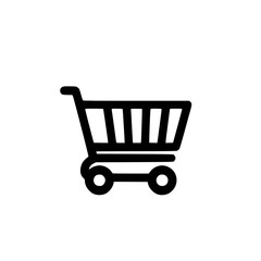Minimal Black Shopping Cart Icon Isolated on White Background – Line Art Style for E-commerce and Web Design