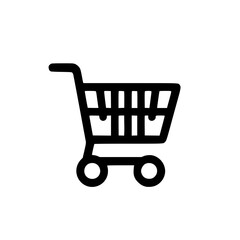 Minimal Black Shopping Cart Icon Isolated on White Background – Line Art Style for E-commerce and Web Design