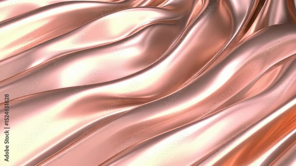 Poster rose gold satin fabric with flowing and rippled texture creating a smooth and elegant abstract backg