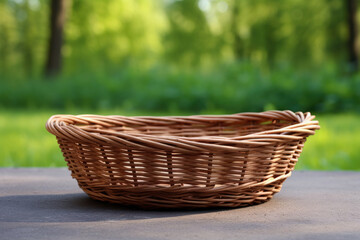 Isolated empty wicker basket on white background Easter related