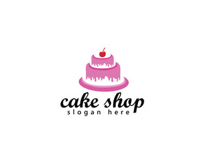 cake shop and bakery logo, cake with melted pink cream logo design template