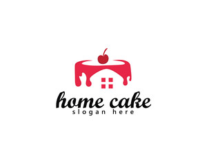 cake shop and bakery logo, cake with melted cream forming a house, logo design template