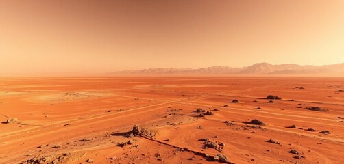 Vast, rusty Martian plain under a thin, pale sky,  nature,  texture