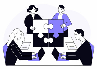 business people holding puzzle