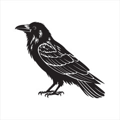 Raven Silhouette Vector Icon – Gothic Crow Bird Illustration