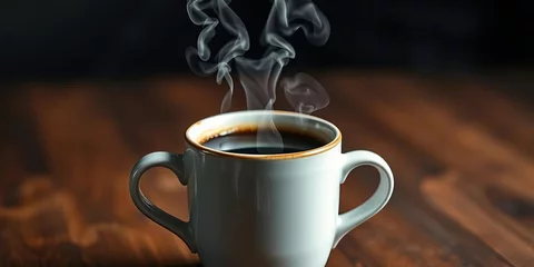 Steam rising from a dark roast coffee in a ceramic mug,  brown,   cafe © chanwut