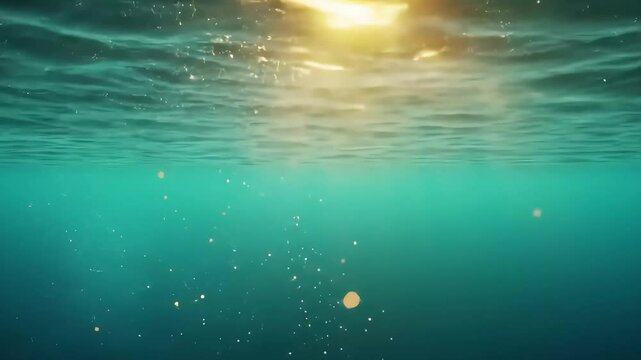 Sunlit Underwater Scene Sparkling Bubbles and Ocean Depths
