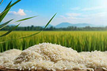 Rice fields with white and paddy rice