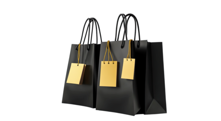 Two black shopping bags, gold tags