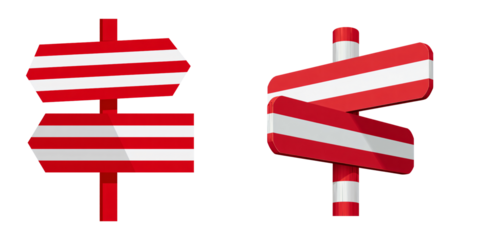 Traffic sign directing people with striped colors on pole showing direction