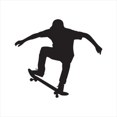 Skateboarder Performing Trick Silhouette Vector Icon – Urban Skater Jumping Illustration