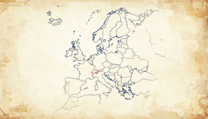 Obraz premium Vintage Style Map of Europe Showing Country Borders Political Geography Outline Sketch