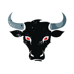 Powerful black bull head grunge style illustration
